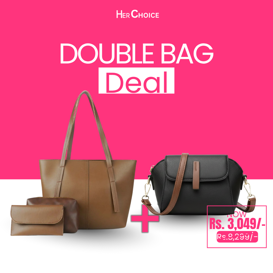 Handbag bundle with tan tote and pouch plus black crossbody bag with flap