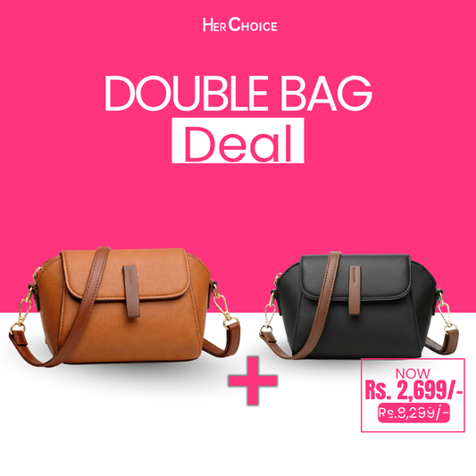 Mini posh crossbody bag bundle: tan and dark gray leather with flap and strap