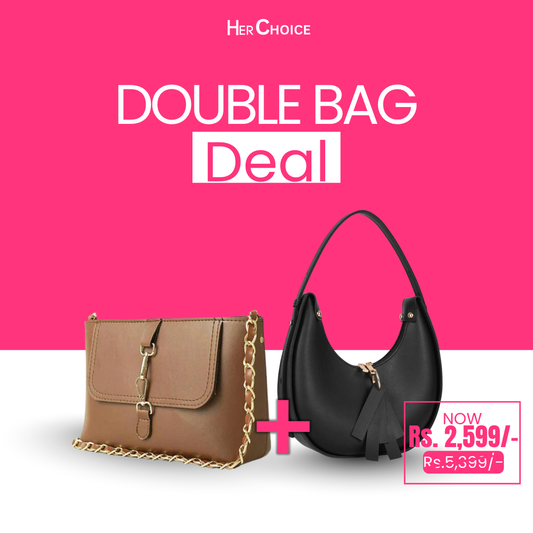 Two small handbags bundle: brown crossbody satchel and black crescent shoulder bag