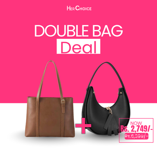 Brown tote bag and black crescent bag set