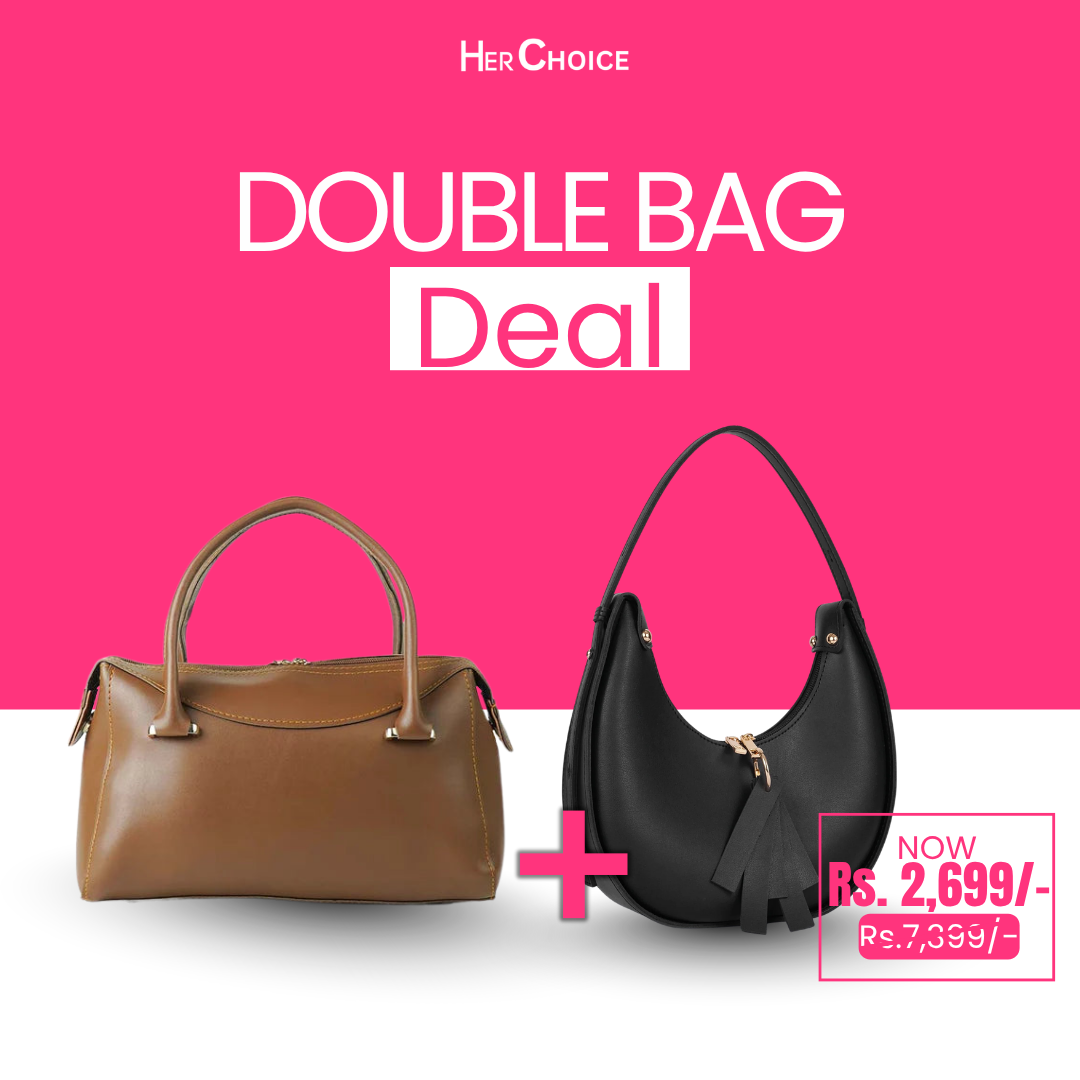 Two-bag set: tan top-handle handbag + black crescent hobo bag with tassels