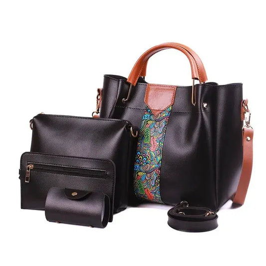 Luxe 4 Pcs Black Handbag Set HerChoice