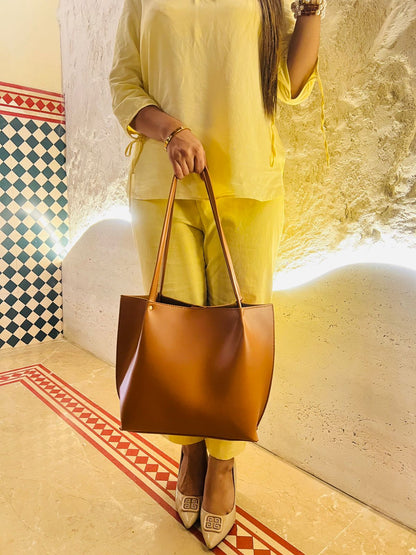 HerGlow – 3-Piece Plain Tote Set (Brown)