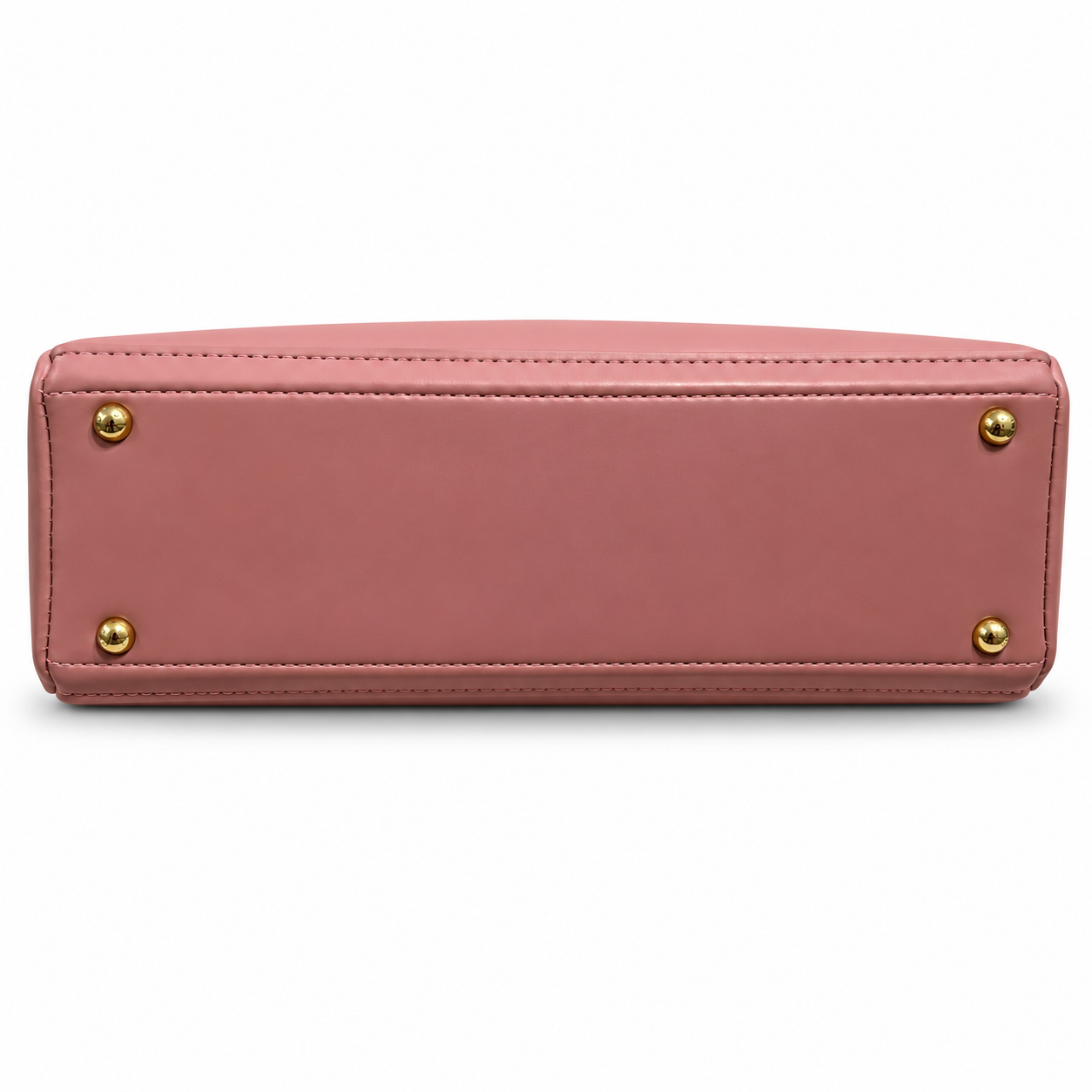 Pink tote bag base panel with brass rivets and stitched edging