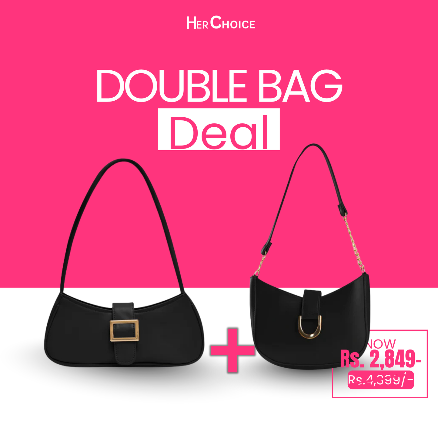 Black double-bag bundle with two mini hobo bags, one with gold chain strap