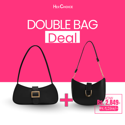 Black double-bag bundle with two mini hobo bags, one with gold chain strap