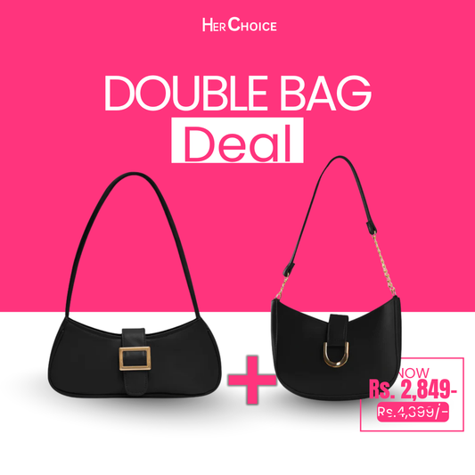 Black double-bag bundle with two mini hobo bags, one with gold chain strap