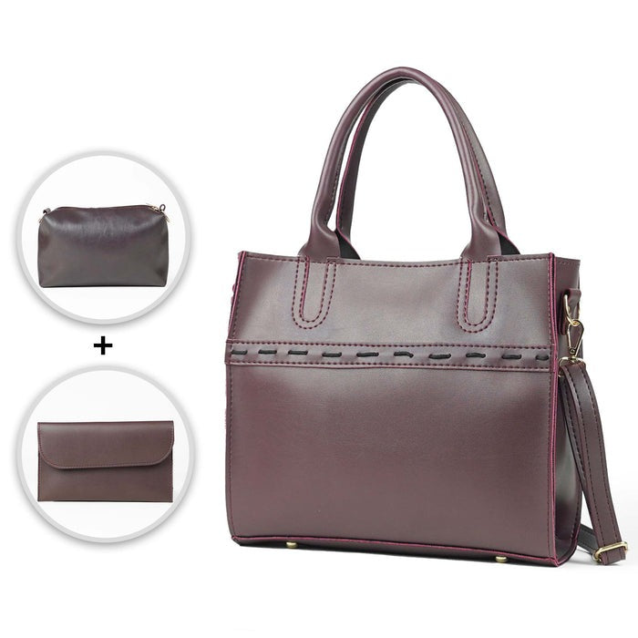 Gulnār – 3-Piece Shoulder Bag Set (Maroon) HerChoice