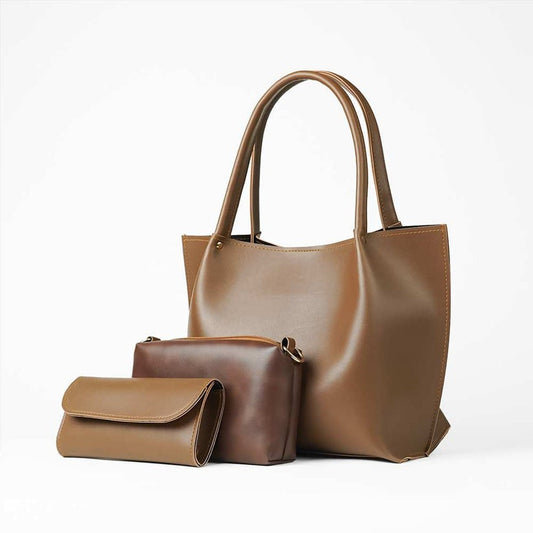 HerGlow – 3-Piece Plain Tote Set (Brown) HerChoice